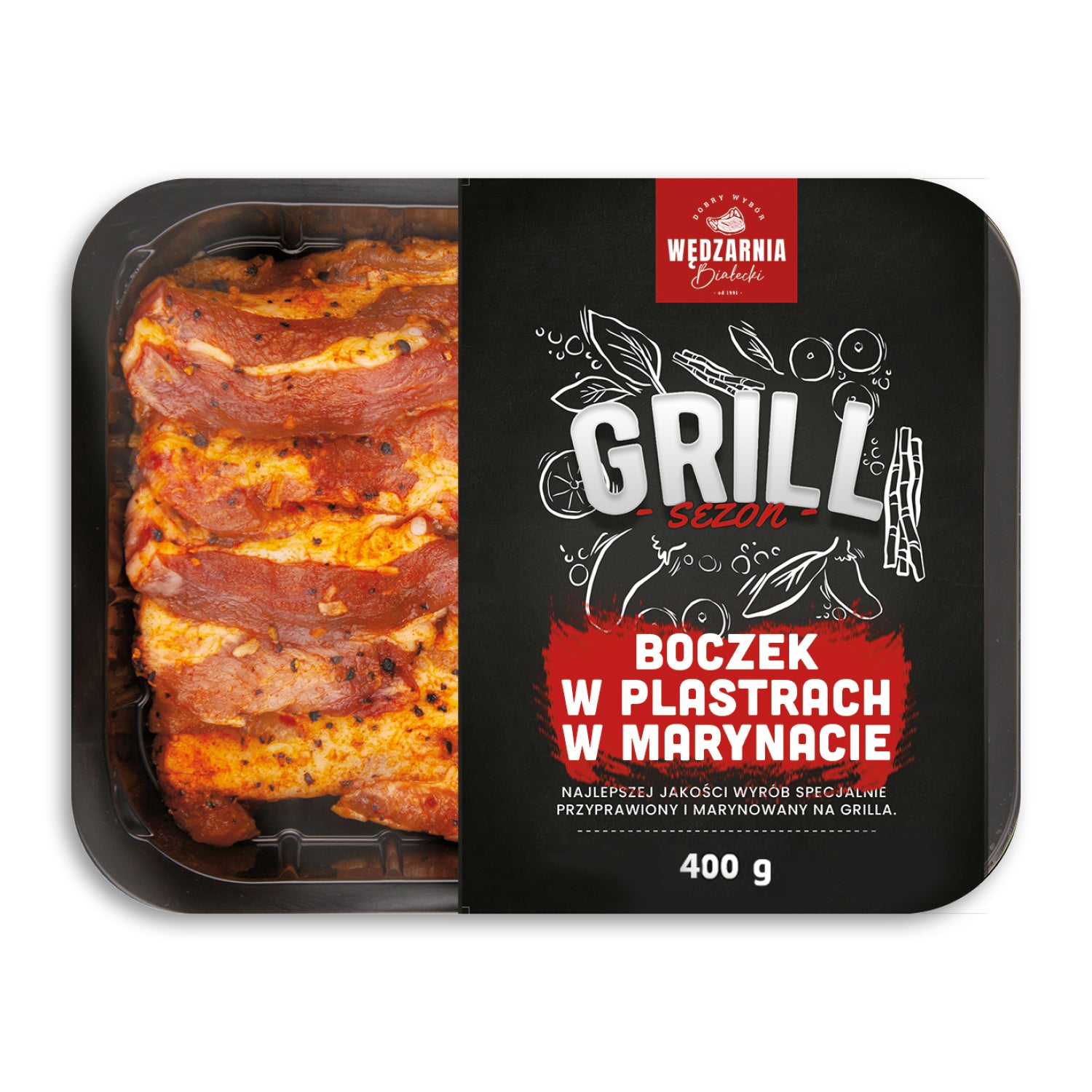 Boczek w plastrach w marynacie, 400 g
